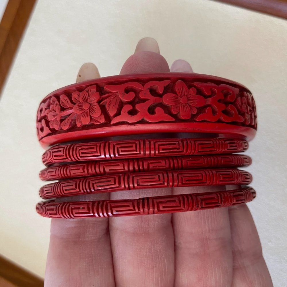 Vintage Cinnabar Bangle Bracelet Set